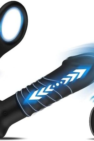 Prostate Massager Anal Plug With Cock Ring, Thrusting Anal Vibrator Made Of Body-Safe Silicone, Usb Rechargeable- Adlut Sex Toys For Men With 9 Thrusting And 9 Vibration Settings,Waterproof