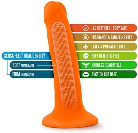 Blush Neo - 6" Realistic Dildo - Sensa Feel Soft Dual Density Small Slim 1.25" Thick Shaft - Anal Pegging Strap On Compatible - Sturdy Suction Cup For Hands Free Play - Body Safe Sex Toy - Neon Orange - Image 2
