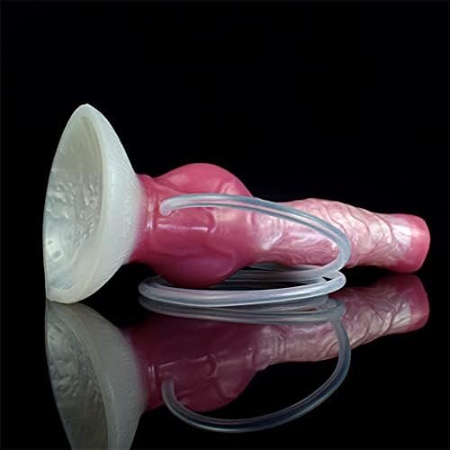 Frrdei Realistic Ejaculation Dog Dildo With Sucker 8'' Animal Big Knot Dildo Anal Plug Sex Toys Silicone Squirting Dildo Adult Sex Products, Pink White - Image 3