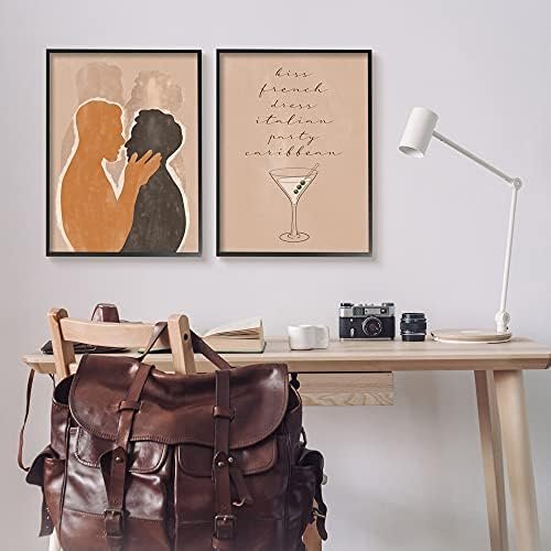 Stupell Industries Kiss French Party Caribbean Phrase Male Couple Embrace, Designed By Birch&Ink Black Framed Wall Art, 2Pc, Each 24 X 30, Brown - Image 2