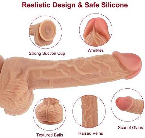 Realistic Dildo For Beginner, Adorime Lifelike Penis Adult Sex Toy With Strong Suction Cup For Hands-Free Play, Flexible Cock With Curved Shaft And Balls For Vaginal G-Spot And Anal Prostate Orgasm 7" - Image 3