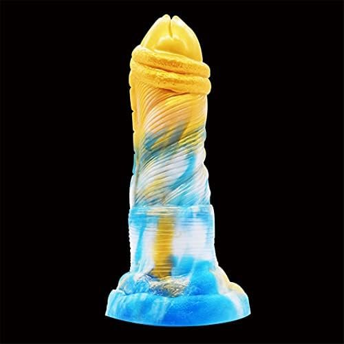 Soft Silicone Multi Color Flexible Alien Dildo Colorful Medium Size With Suction Base (Golden Color+Blue+White) - Image 3