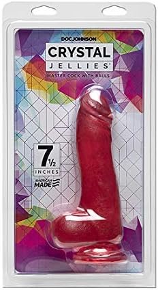 Doc Johnson Crystal Jellies - Master Cock With Balls - 7.5 Inch - 1.75" Wide - Strong Suction Cup Base - O-Ring Harness Compatible Dildo, Pink - Image 2