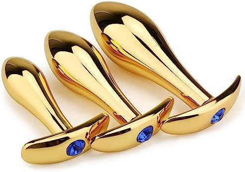 Anal Plug Luxury Jewelry Anal Trainer Kit Metal Butt Plug Prostate Massage Sex Toy Stimulation Adult Sex Toys For Women And Men (Gold)