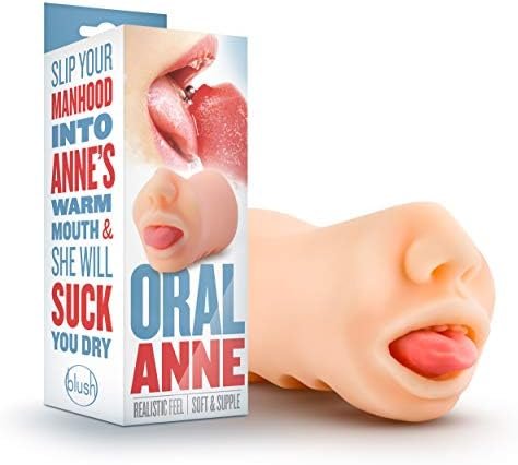 Blush X5 Men - Oral Anne - Handheld 4.75" Realistic Mouth - Blow Job Masturbator Stroker - Open Ended For Easy Cleaning - Ribbed For Extreme Pleasure - Adult Sex Toy For Men