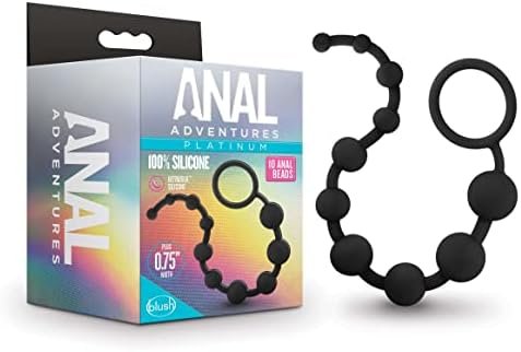Blush Anal Adventures Platinum Ultrasilk Silicone 10 Beads Graduated Sizes - Beginners Training Smooth Satin Finish Adult Toy - Anal Beads - Sex Toys For Women Men Couples - Black