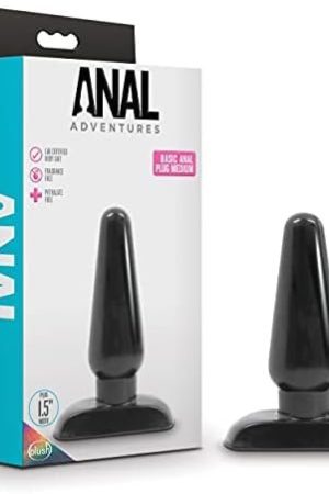 Blush Anal Adventures Basic Butt Plug - 4 3/4 Inch Medium Easy To Insert Smooth Latex Free Pleasure Intermediate Advanced Adult Toy - Comfortable Anchor Base - Sex Toys For Women Men Couples - Black