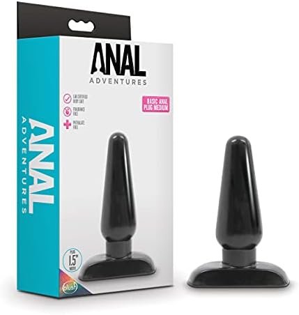 Blush Anal Adventures Basic Butt Plug - 4 3/4 Inch Medium Easy To Insert Smooth Latex Free Pleasure Intermediate Advanced Adult Toy - Comfortable Anchor Base - Sex Toys For Women Men Couples - Black