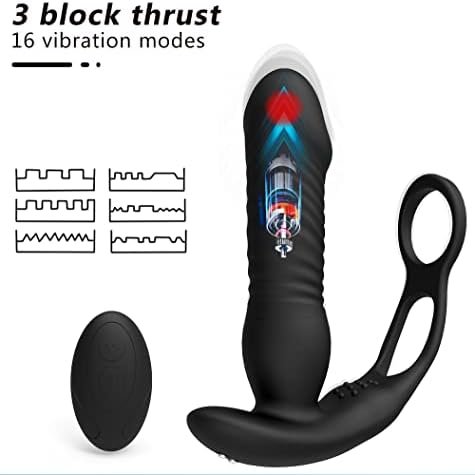 Thrusting Anal Vibrator, Adult Sex Toys P Spot Butt Plug Wearable Panty Anal Plug Vibrator Prostate Massager Remote Control With Dual Cock Ring 16 Vibrations And 3 Thrusts For Man Woman Couples Black - Image 2