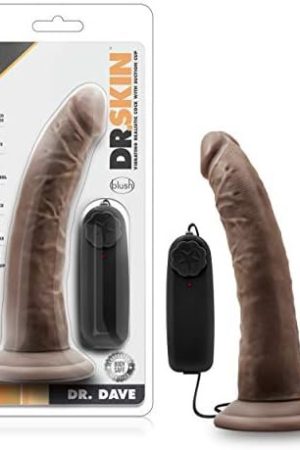 Blush Dr. Skin Dr Dave - 7 Inch Remote Controlled Vibrating Realistic Dildo - Strap On Compatible Suction Cup For Hands Free Play - Lifelike Body Safe Slim Vibrator Sex Toy For Men Women - Chocolate