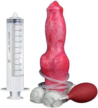 Big Size Multi Color Silicone Made Artificial Dog Wolf Dildo Squirting Dildo For Women Couple Soft Animal Style With Large Knot Knotty (Red+Pink+Grey)