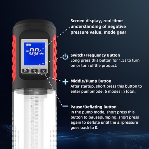 Electric Penis Vacuum Pump Male Sex Toys, Rechargeable 6 Frequency Mode Vacuum Penis Extension Pump Cock Pump Device For Man-Black - Image 3