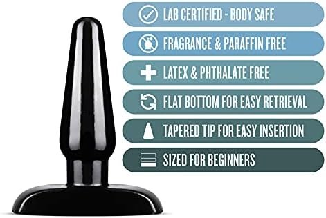 Blush Anal Adventures Basic Butt Plug - 4 1/4 Inch Small Easy To Insert Smooth Latex Free Pleasure Beginner Training Adult Toy - Comfortable Anchor Base - Sex Toys For Women Men Couples - Black - Image 2