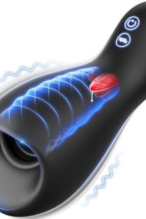 Male Sex Toys For Men Penis Vibrator - 10 Vibrating & 5 Tongue Licking Male Masturbator Penis Trainer Pump With Loop-Handle For Training & Prolong Endurance, 360ยฐ Wrapped Mens Stroker Adult Sex Toy