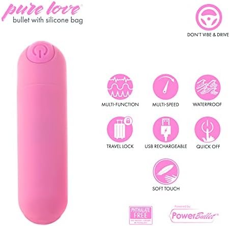 Pure Love Silicone Bag And Matching Bullet 3'', Soft Touch,Waterproof, Rechargeable, Pink - Image 2