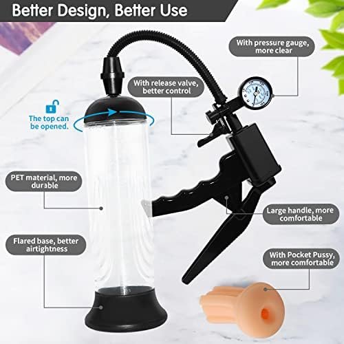 Penis Pump, Manual Vacuum Penispumps For Men Enlargement Pump, Penis Extender Enlarger With Pressure Gauge And Pocket Pussy And Cleaning Brush, Cock Pump Dick Pump For Male, Adult Sex Toys For Men - Image 2