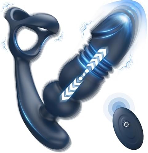 Thrusting Anal Vibrator Prostate Massager - Anal Beads Anal Dildo 7 Modes With Cock Ring Anal Plug Anal Sex Toys P Spot Massager Audlt Toys Remote Control Anal Toys Sex Toys For Men