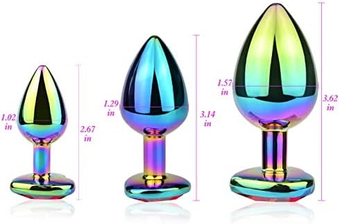 Anal Plugs 3Pcs Anal Trainer Set Colorful Metal Butt Plug Heart Shape Jewelry Anal Sex Toys For Beginners Advanced Users Sex Factory (Dark Purple) - Image 3