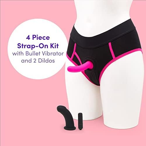 Lovehoney Double Up Strap On Dildo Kit - 5 Inch Pink Dildo - 4 Inch Black Dildo For Bullet Vibrator Included - Black & Pink Cotton Briefs With 2 Built In O-Rings - Waterproof - S/M - Image 2