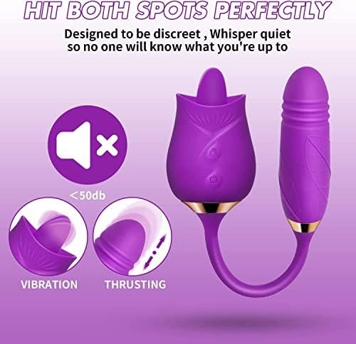 Rose Sex Toy For Womens Sex- 3 In 1 Clitoral Stimulator Tongue Licking Thrusting Vibrator With 10 Modes, Rose Adult Sex Toys Games, Rose Sex Stimulator For Women(Purple) - Image 3