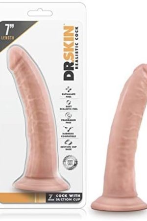 Blush Dr. Skin 7 Inch Realistic Dildo - Soft Lifelike Real Feel - Slim 1.5In. Width - Strap On Harness Compatible Suction Cup For Hands Free Play - Body Safe Female Male Sex Toy For Men Women -Vanilla