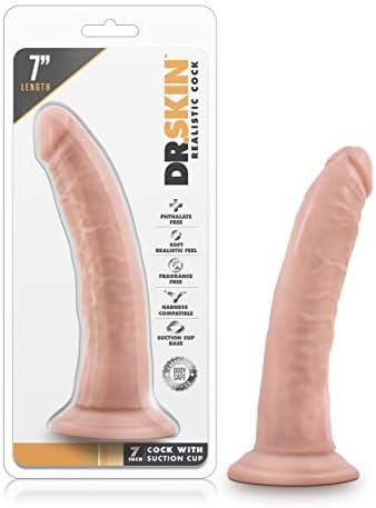 Blush Dr. Skin 7 Inch Realistic Dildo - Soft Lifelike Real Feel - Slim 1.5In. Width - Strap On Harness Compatible Suction Cup For Hands Free Play - Body Safe Female Male Sex Toy For Men Women -Vanilla