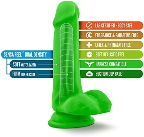 Blush Neo - 6 Inch Sensa Feel Dual Density Technology - Realistic Look And Feel Dildo With Strong Suction Cup - Harness Compatible - Neon Green - Image 2