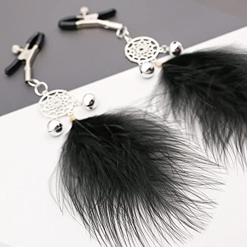 Adjustable Feather Nipple Clamp Non Piercing Bodyjewelry Nipple Ring Clamps Bells Breast Clamp Sex For Women With Storage Bag - Image 2
