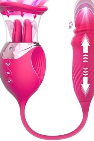 Rose Sex Toy Dildo Vibrators Adult Toys For Couples Woman, Upgraded 4In1 Sucking Tongue Licking & Thrusting Dildos G Spot Vibrator Clitoral Nipple Sucker Pump Stimulator (Purple)