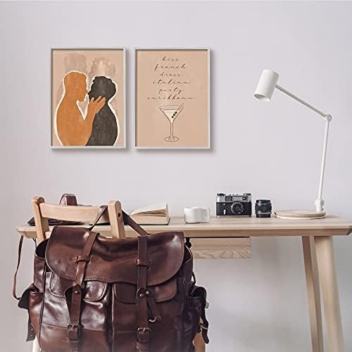 Stupell Industries Kiss French Party Caribbean Phrase Male Couple Embrace, Designed By Birch&Ink Gray Framed Wall Art, 2Pc, Each 11 X 14, Brown - Image 2
