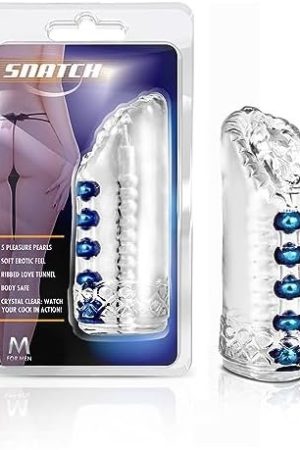 Blush M For Men Sexy Ultra Soft Realistic Pocket Vagina Hj Ribbed Tunnel Super Soft Male Masturbator Beaded Easy To Clean Tight 5 1/2 Inch Stroker - Sex Toys For Men Couples - Clear