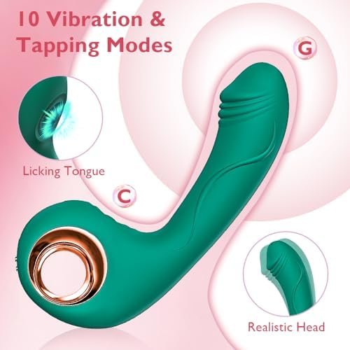 Clitoral G Spot Vibrator,2 In 1 Realistic Dildo Nipple Clitoralis Stimulator With 10 Tapping & Vibrating Modes, Rechargeable Adult Sex Toys For Women Couples - Image 2