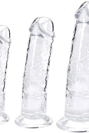 3Piece Suction Cup Clear Realistic Dildo Set(Small Big Huge): Anal Plug Trainer Kit Suitable With Strap-On Harness For Prostate Massage, G-Spot Stimulation