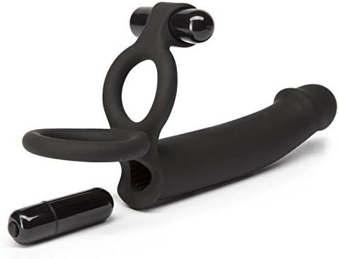 Lovehoney Double Fun Vibrating Double Penetration Strap On Dildo - 5.5 Inch Silicone Strap On Dildo For Men - 2 Bullet Vibrators & Cock And Ball Rings - Waterproof - Black