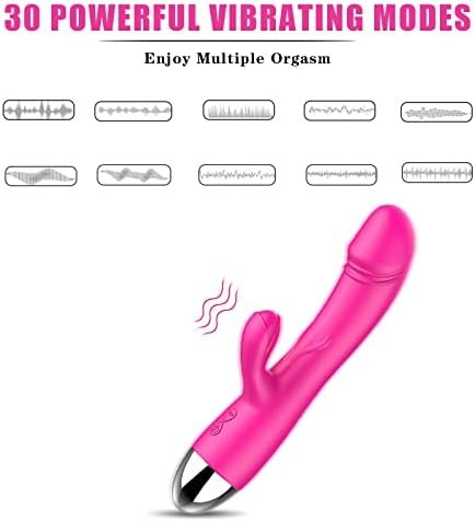 Rabbit Vibrator With Heating, 30 Powerful Vibrations G Spot Vibrator With Independent Clitoral Stimulator, Waterproof Rechargeable Dual Motor Rose Adult Toy, Dildo Vibrator Women/Couples, 1.0 Count - Image 3