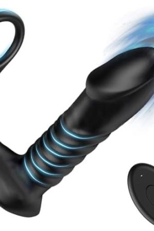 Thrusting Anal Vibrator With Thick Penis Ring, Remote Control Anal Plug With 10 Thrusting & Vibrating Modes, Dildo Butt Plug Sex Toys For Men And Couple Pleasure