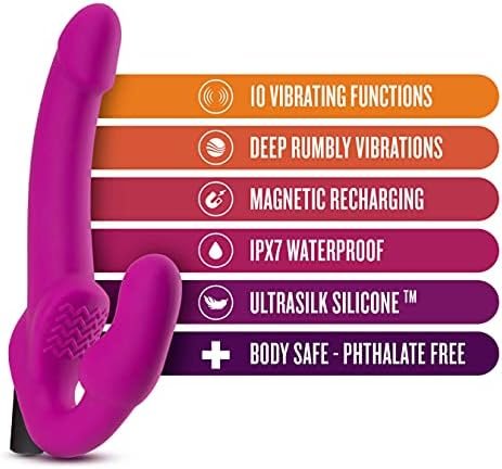 Blush Temptasia - Cyrus - Strapless Strap On Silicone Vibrating Dildo With 10 Powerful Functions Dual Stimulation Ipx7 Submersible Waterproof Bullet - Vibrator Sex Toy For Women And Men - Purple - Image 2