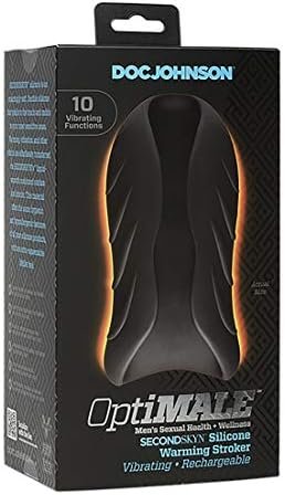 Doc Johnson Optimale - Secondskyn Silicone Warming Stroker - 10 Vibration Functions - Rechargeable, Black/Slate - Image 2