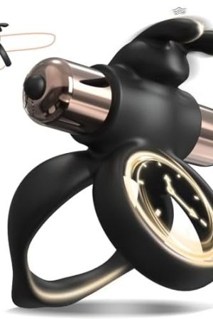 Vibrating Double Cock Ring - Bunny Ears Penis Ring With 10 Vibration Modes For Men Longer Harder Stronger & Testicles Stimulation Enhanced Erection Clitoral Vibrator Adult Sex Toys For Men Or Couples