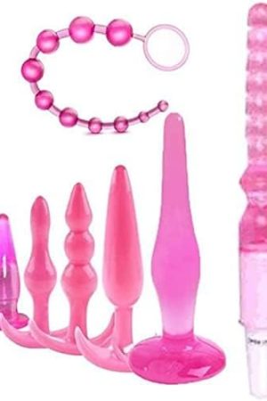 Ousandy 7Pcs Waterproof Silicone Anales Trainer Set Plug Adults Vibrating Anal Beads Butt Plug For Women And Men Anal,With Beads Plug Kit