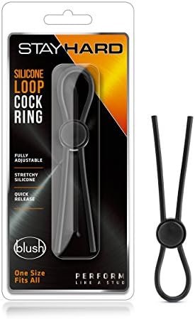 Blush Stay Hard Liquid Silicone Loop Lasso C Ring - Strong And Stretchy - Increase Stamina - Harder Erections - Convenient Quick Release Lock - Male Penis Enhancing Sex Toy For Men - Black