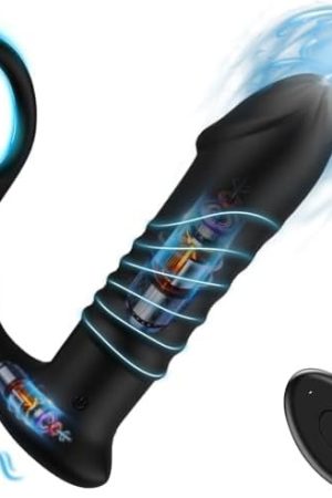 Hgrotp Adlut Sex Toys For Men- Thrusting Anal Prostate Massager With Cock Rings,Remote Control Anal Butt Plug For Men Masturbator-9 Thrusting & 9 Vibration Modes,Waterproof (Black)