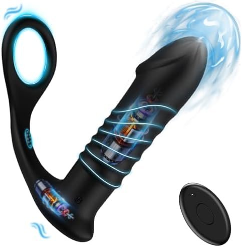 Hgrotp Adlut Sex Toys For Men- Thrusting Anal Prostate Massager With Cock Rings,Remote Control Anal Butt Plug For Men Masturbator-9 Thrusting & 9 Vibration Modes,Waterproof (Black)