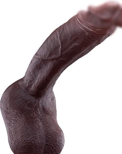 9 Inch Black Realistic Dildo Feels Like Skin, With Huge Strong Suction Cup Dildos For Hands-Free Play, Soft Liquid Silicone Anal Adult Sex Toys For Men And Women Pleasure