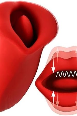 Lickgasm Kiss And Tell Pro Dual-Ended Kissing Vibrator For Women And Couples. Flexible, Vibrating Shaft And Licking Mouth. Made Of Premium Silicone. Waterproof And Rechargeable. 1 Piece, Red.