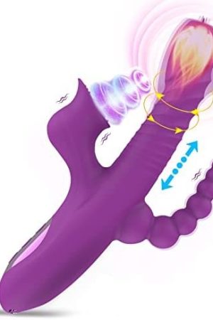 5 In 1 Rabbit Vibrator With 10 Powerful Vibration, Thrusting Tongue Licking Rotating Beads Stimulator G Spot Dildo Massager Adult Sex Toys For Couple