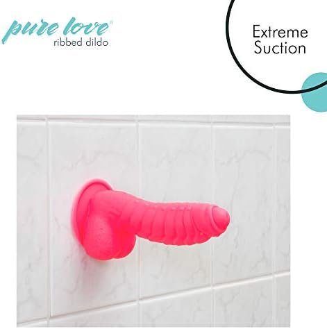 Pure Love 7 Inch Fantasy Silicone Dildo With Suction Cup, Ribbed & Studded, Black Color, Adult Sex Toy - Image 3
