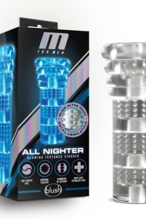 M For Men All Nighter - Self Lubricating Glow In The Dark Pocket Pussy Stroker - 3 Chambers Of Unique Textures For Ultimate Pleasure - Open Ended Snug Fit Masturbator Sex Toy For Men
