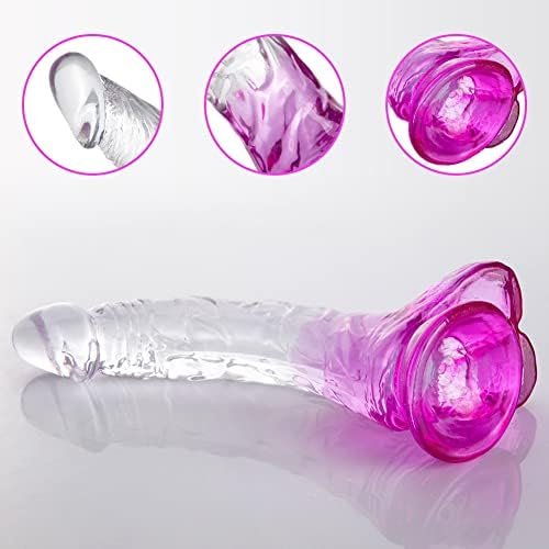 Realistic Dildos Penis With Suction Cup Base For Hands-Free Play, Body-Safe Material Lifelike Penis Flexible Cock With Curved Shaft Balls For Vaginal G-Spot Anal Play (Translucent Half Purple) - Image 3
