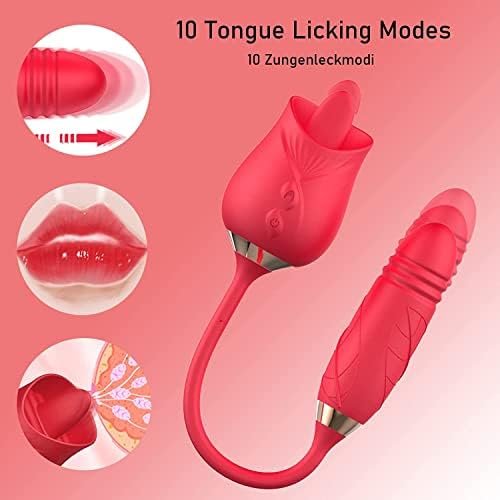 Powerrider Vibrator For Women, Rose Toy Tongue Licking Vibrator With Vibrating Egg, G Spot Rose Vibrator Clitoral Vibrator Dildo Stimulator Vaginal And Anal Sex Toy 2 In 1 Nipple Sucker Oral Sex Toys - Image 3